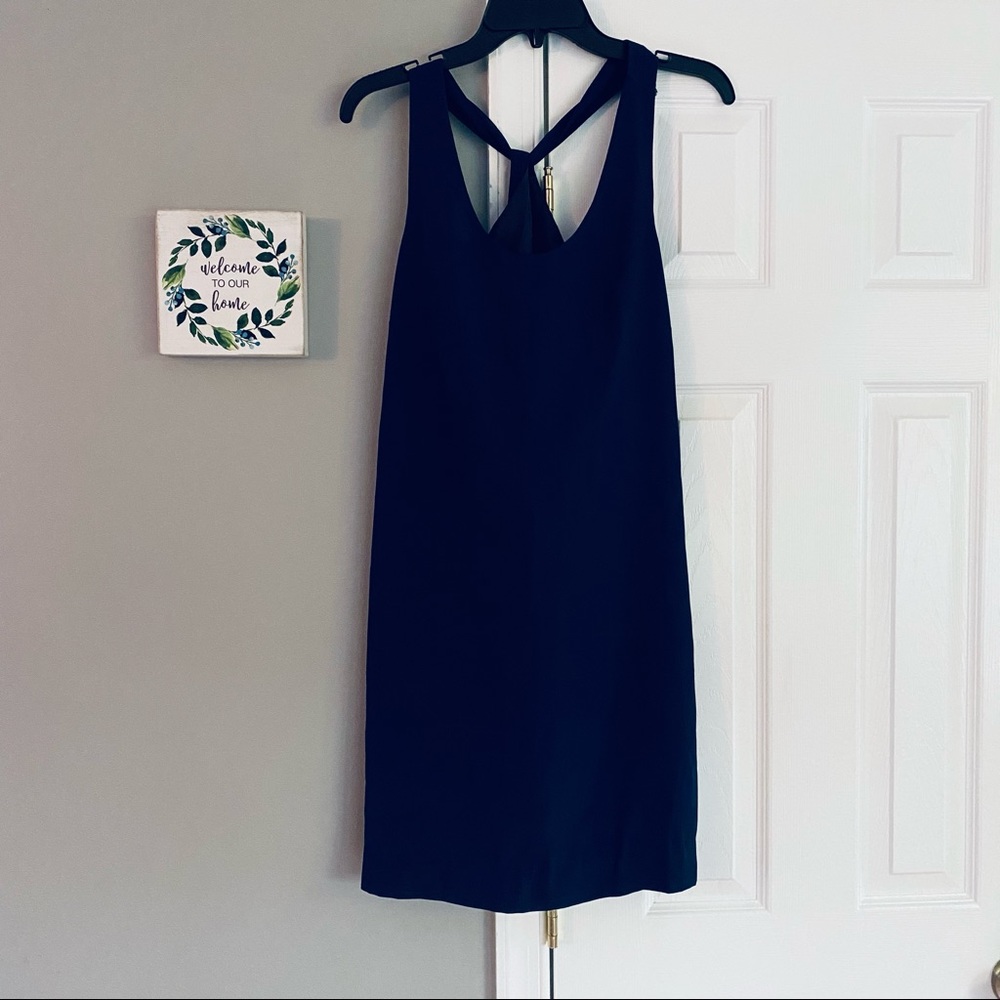 J Crew Factory Navy Blue Dress Twist Back Shift Sleeveless Racerback Size 00